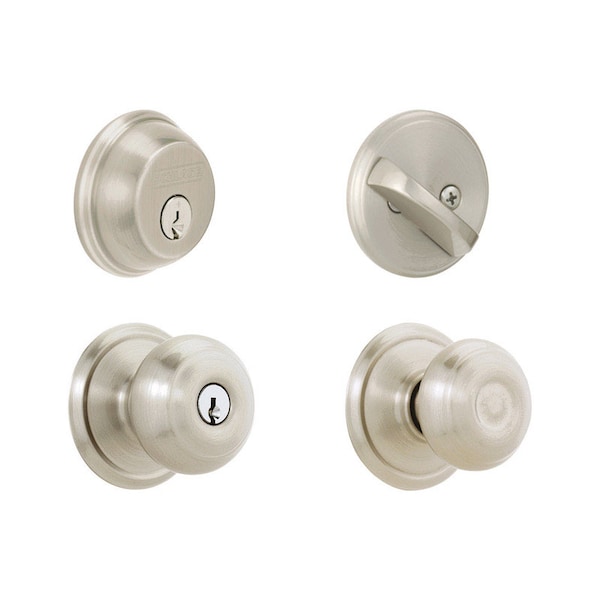Schlage Georgian Satin Nickel Deadbolt and Entry Door Knob 1-3/4 in. FB50NVGEO619 - main